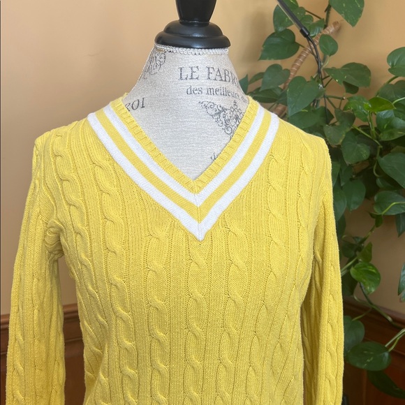 Ralph Lauren Yellow Cable Knit V-Neck Sweater women’s medium preppy cricket - Picture 2 of 6
